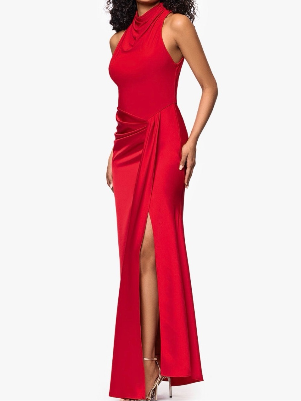 Betsy and Adam  Red Draped Maxi Dress Gown Size 2